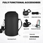 Insulated Water Bottle 64 oz, Triple Wall Vacuum Stainless Steel (Cold for 48 Hrs), Leak Proof & Non-BPA, Half Gallon Water Flask Jug with Paracord Handle & Straw Spout Lids, Hydrangea
