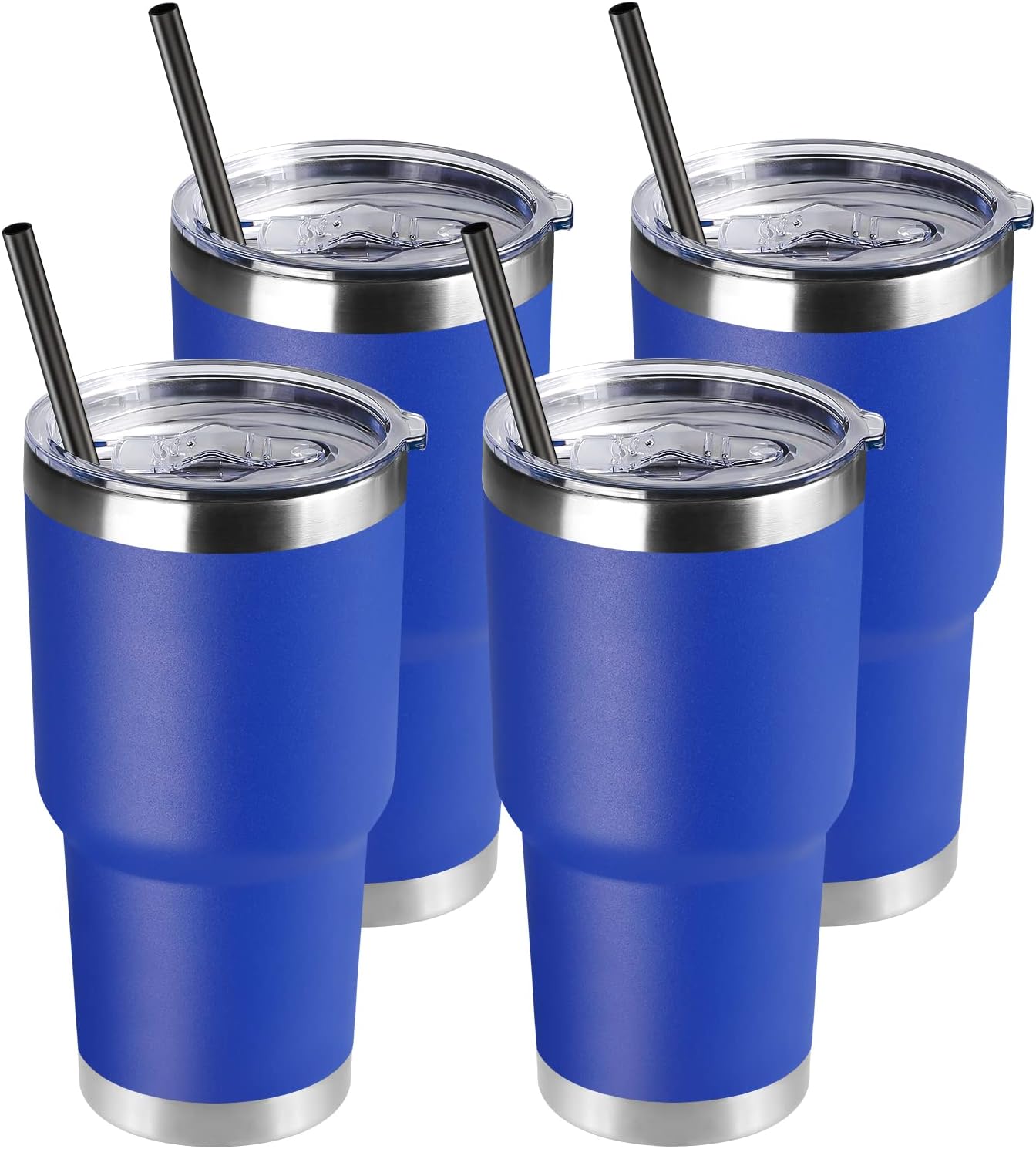 DOMICARE 30 oz Tumbler with Lid and Straw, Stainless Steel Tumblers Bulk, Insulated Vacuum Double Wall Travel Coffee Mug, Durable Powder Coated Tumbler Cups (Dark Blue, 4)