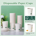 LITOPAK 200 Count 8 oz Disposable Paper Coffee Cup, White FSC Paper Hot Coffee Cups for Multiple Drinks for Office, Store, Home