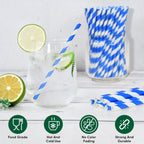 5.75 inch Blue/White Striped Paper Straws & Stirrer Sticks 500 Counts, for Cocktail, Coffee, Bars and Restaurants, Disposable