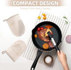 Mini Oven Mitts, Kitchen Oven Gloves Kitchen Mittens 500 Degrees Heat Resistant Baking Gloves, Non-Slip Silicone Surface with Hanging Loops Hot Gloves for Cooking, Baking, BBQ 1 Pair-Khaki