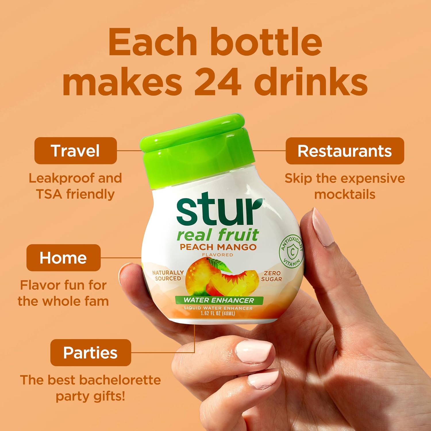 Stur Liquid Water Enhancer | Peach Mango | Sweetened with Stevia | High in Vitamin C & Antioxidants | Sugar Free | Zero Calories | Keto | Vegan | 5 Bottles, Makes 120 Drinks
