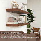 Floating Shelves - 2 Large Wall Mounted Shelves with Invisible Brackets, Long Walnut Wood Floating Wall Shelf for Living Room, Bedroom, Kitchen (48" W x 9" D x 1.5" H)