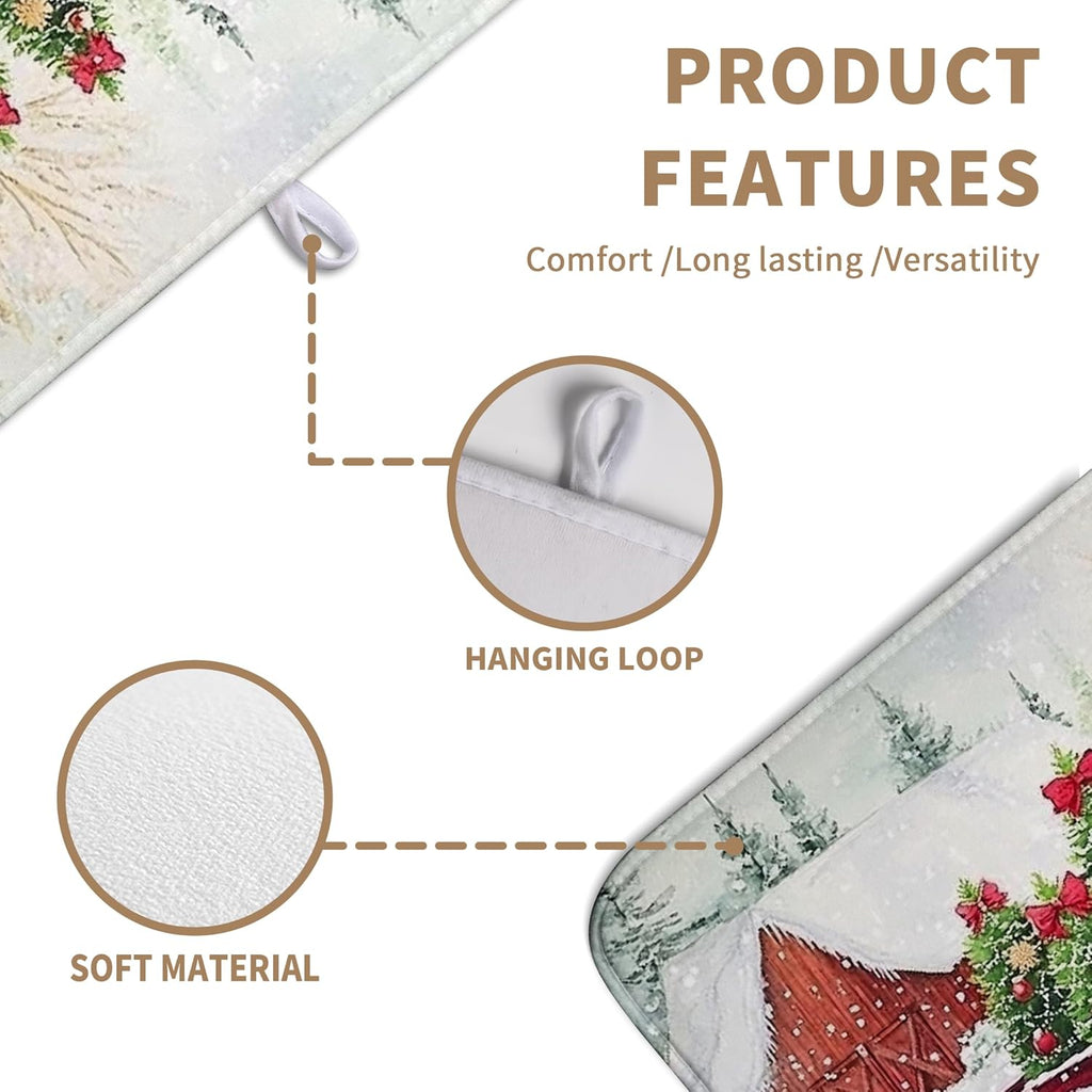 Christma Red Truck Dish Drying Mat Winter Dog Large Kitchen Mats Dish Drying Pad Xmas Tree Vintage Absorbent Dish Dryer Mat for Kitchen Countertops Microfiber Drainer Pad Dish Drying Mats (18x24 in)