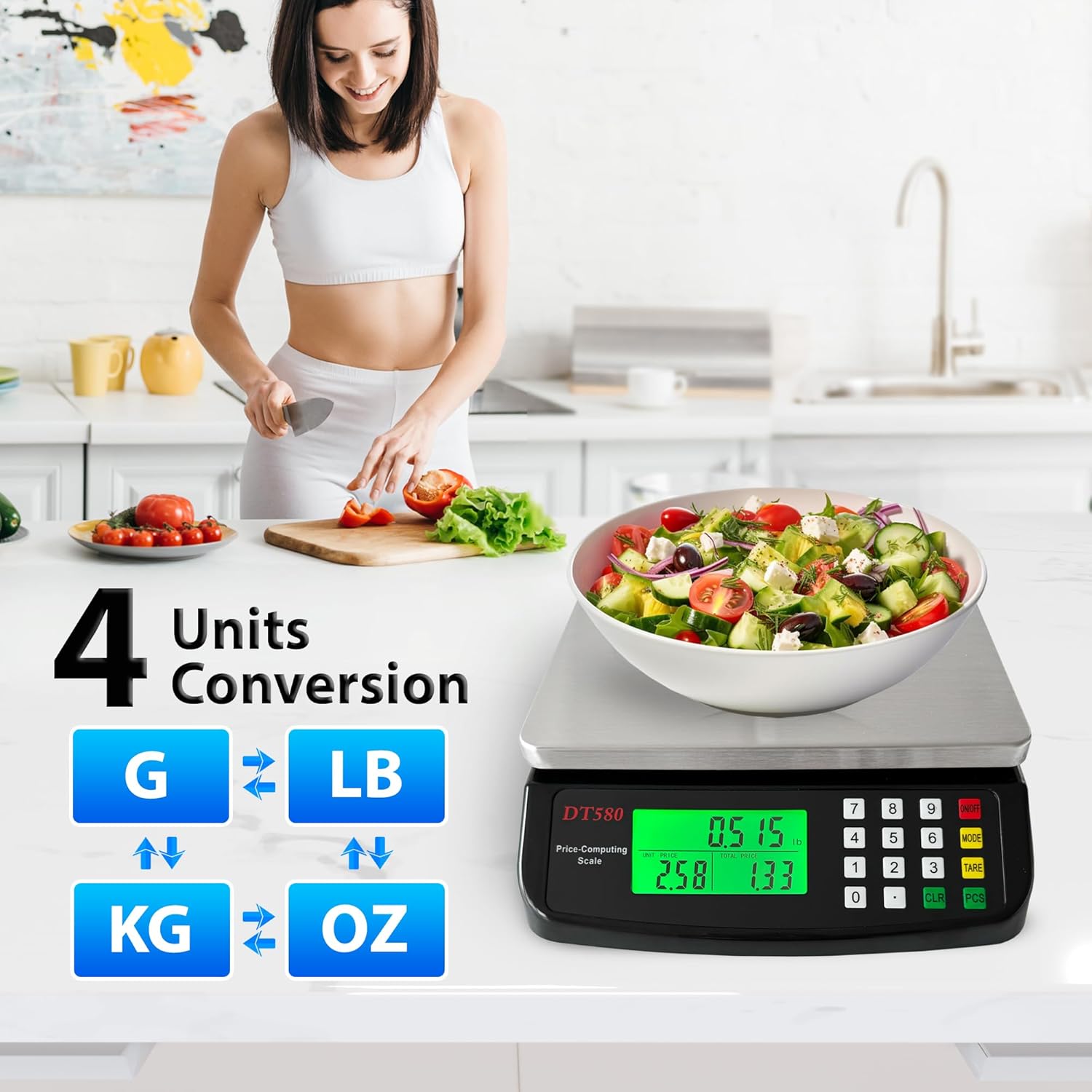 Large Digital Kitchen Scale 40kg/88lb Stainless Steel Price Computing Scale Counting Scale Deli Scale with LCD Display for Baking Bread Cooking Meat Prep Parts and Coins Adapter Included (Black)