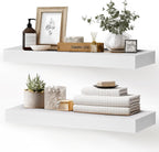 24x8x1.6 inch Floating Shelves Set of 2 – Solid Wood Rustic White Wall Mounted Shelf for Kitchen, Bathroom, Living Room