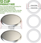 2 Pcs Filter with 3 Pcs Silicone Gasket Seals for 12 Cup Stovetop Espresso Coffee Maker Replacement Parts for 304 Stainless Steel Moka Pot