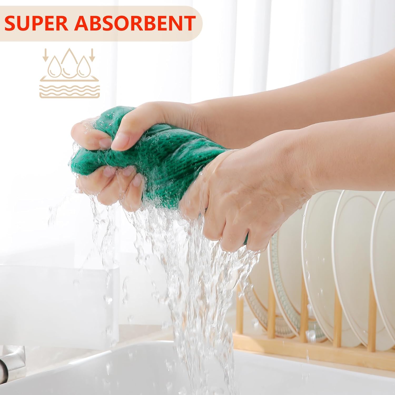 Homaxy 100% Cotton Waffle Weave Kitchen Dish Cloths, Ultra Soft Absorbent Quick Drying Dish Towels, 12 x 12 Inches, 8-Pack, Dark Green