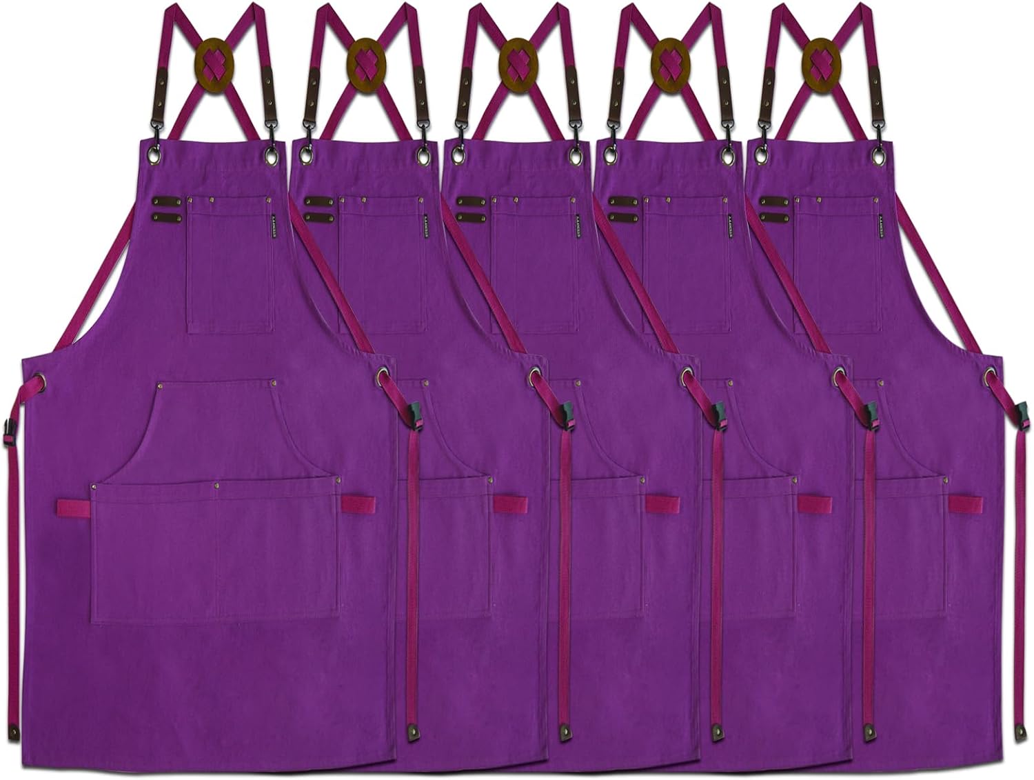 5 Pack Kitchen Apron, Work Apron, Canvas, Multiple Pockets, Gardening, Painting, BBQ, Artist, Carpenter, Sizes M to XXL, Purple