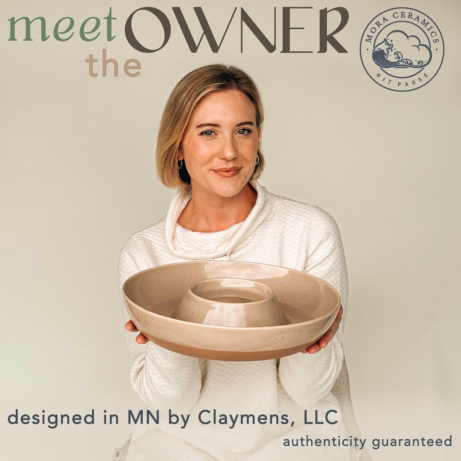 Mora Ceramic Chips and Dip Serving Tray: Large Divided Party Bowl Set for Chips & Salsa, Veggies & Dip, Fruit, Snacks, Entertaining, Hosting, etc. Minimalist Design for the Modern Hostess - Chai