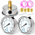 MEANLIN MEASURE 0~160Psi Stainless Steel 1/4" NPT 2.5" FACE DIAL Liquid Filled Pressure Gauge WOG Water Oil Air Back Mount (Pack of 2), with 1/2" NPT and 3/8" NPT Hex Bushing