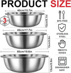 Domensi Set of 3 Extra Large Stainless Steel Mixing Bowls Large Mixing Container Easy to Clean, Nesting Bowls for Space Saving Storage for Cooking, Baking(201 Stainless Steel,13, 16, 20 Quart)