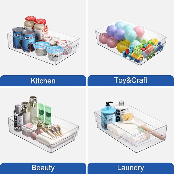 Plastic Storage Bins, 2 Pack Stackable Fridge Organizer Bins, Freezer Storage Bins, Clear Refrigerator Organizer Bins, Multipurpose Kitchen Pantry Organizers and Storage (L)