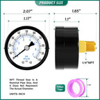 0-100psi Well Pump Pressure Gauge 1/4" NPT 2" Face Dial Size Back Mount, Multifunctional Practical Dry Pressure Gauge, for Water, Oil and Air Compressor