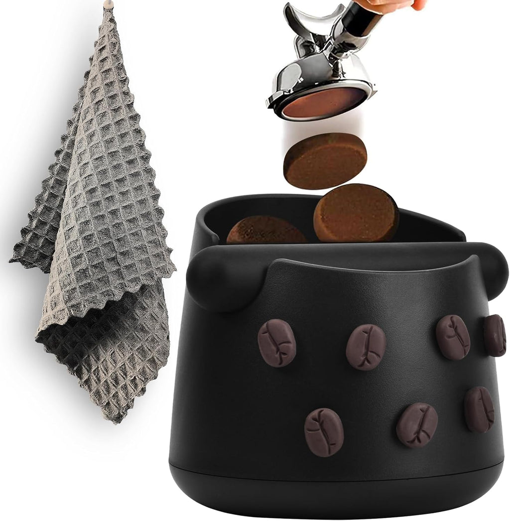 Coffee Knock Box, Espresso Knock Box with Barista Towels, Coffee Grounds Container Disposal,Removable Knock Bar and Non-Slip Base, Espresso Machine Accessories,Black, JDHAVMOS