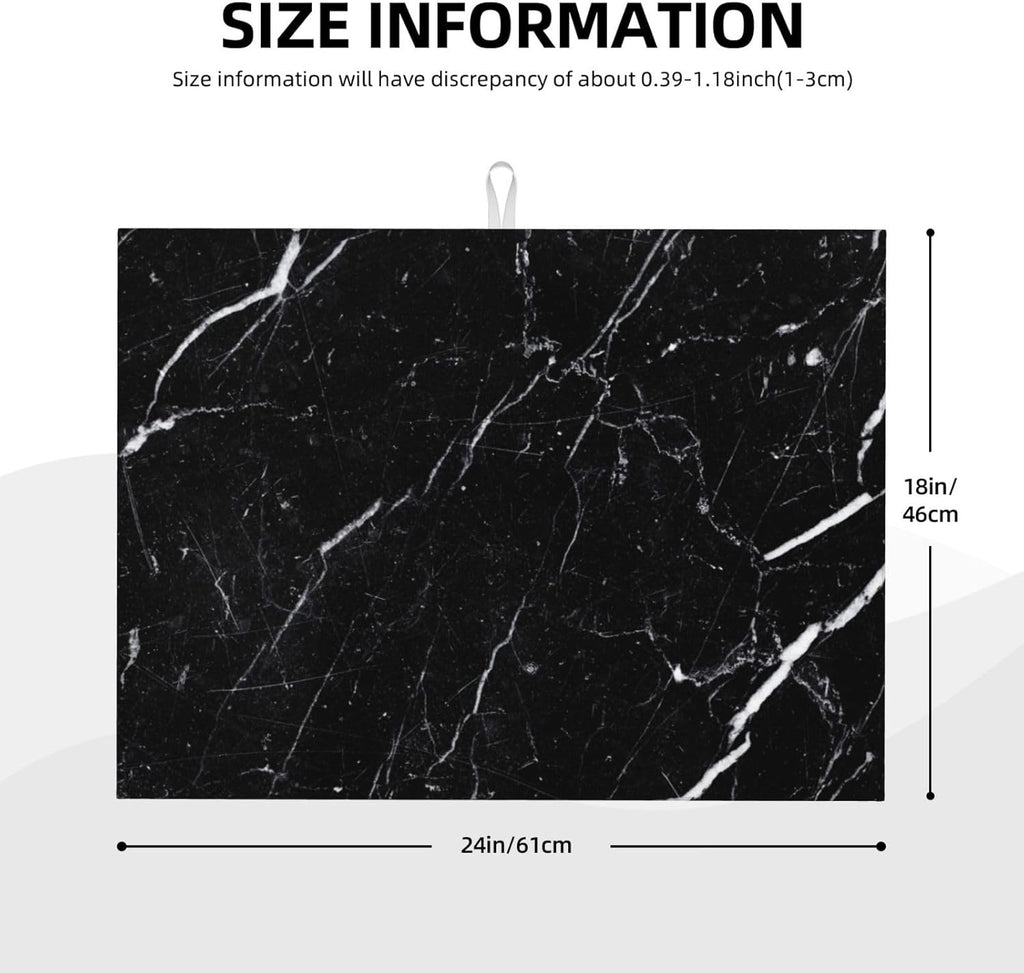 Dish Drying Mat Coffee Bar Mat for Kitchen Counter, Absorbent Dish Rack Pad Hide Stain Coffee Accessories Large Dish Drying Pad, Black Marble 18"x24"