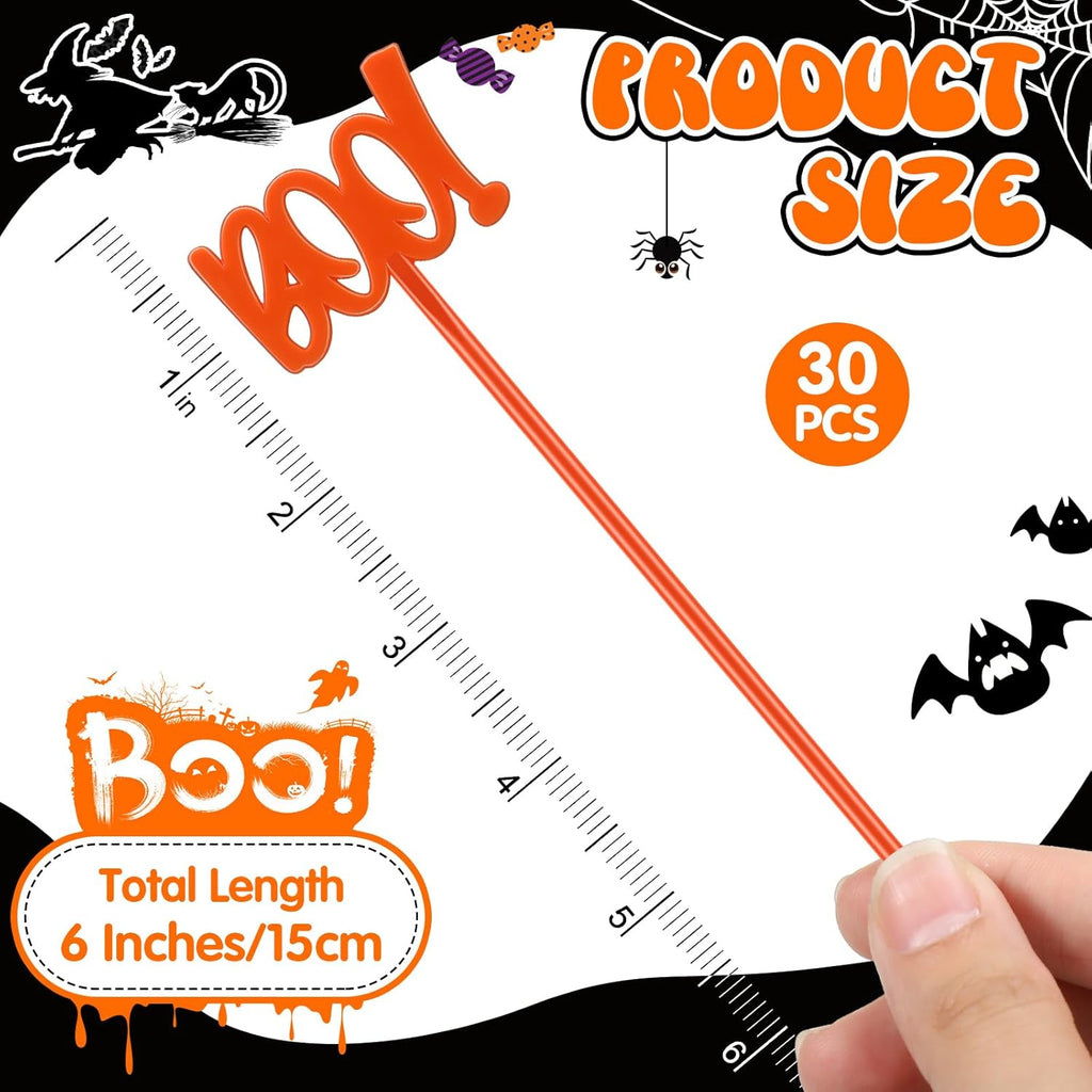 30 Pcs Halloween Swizzle Sticks Plastic Coffee and Cocktail Stirrers Fall Thanksgiving Drink Stirrers Cocktail Mixers for Halloween Fall Autumn Party Tea Coffee Bar Decoration(Boo)