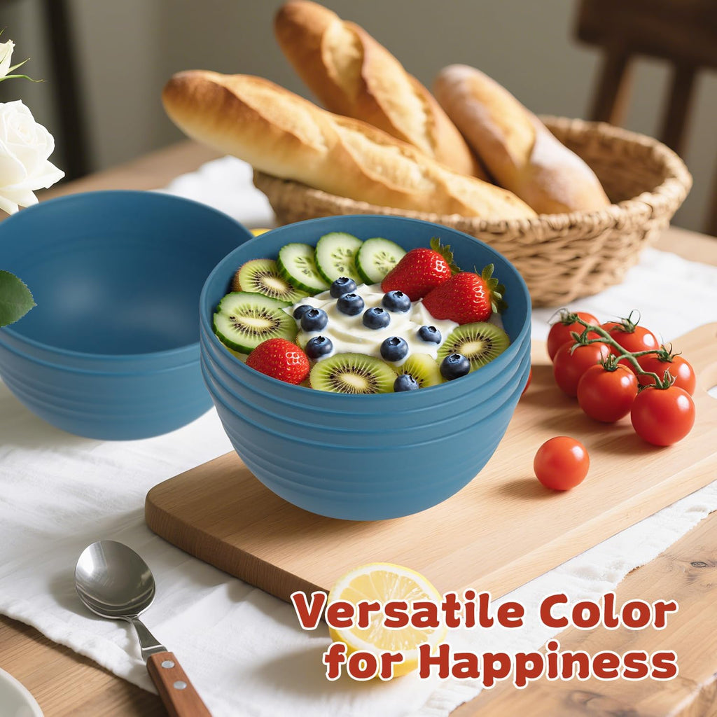 6-piece Wheat Straw Bowls sets 26oz,Alternative Plastic Bowls Reusable for indoors and outdoors,Microwave-able and Dishwasher Safe Bowls Sets Easy to Clean.Blue Series