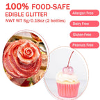 Red Pink Edible Glitter Glimmer Powder for Cakes Drinks - Valentine's Colaele 5 grams Food Grade Luster Dust Metallic Food Decorating Sprinkle Disco Brew Dust for Cake Chocolate Decorations,Vegan