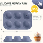 2 Pack 6 Cups Jumbo Muffin Pan with Metal Reinforced Frame Silicone Molds Egg Bites Silicone Circle Cookie Molds Extra Large Muffin Tin Jumbo Tart Pans Baking Sheet Set for Sandwiches