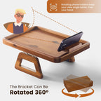 Tinamo 15.7" x 11" Large Couch Arm Table with 360 Rotating Phone Holder - Sofa Arm Clip Table for Living Room - Sofa Armrest Tray Wide Couches - Wooden Side Tables for Eating and Drink (Acacia Wood)