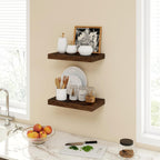 16 Inch Floating Shelves, 9.3" Deep Floating Shelf Wall Mounted, 16" Wall Shelves, Rustic Deep Bookshelf, Large Display Shelves & Storage Shelves for Bedroom, Living Room, Brown, Set of 2