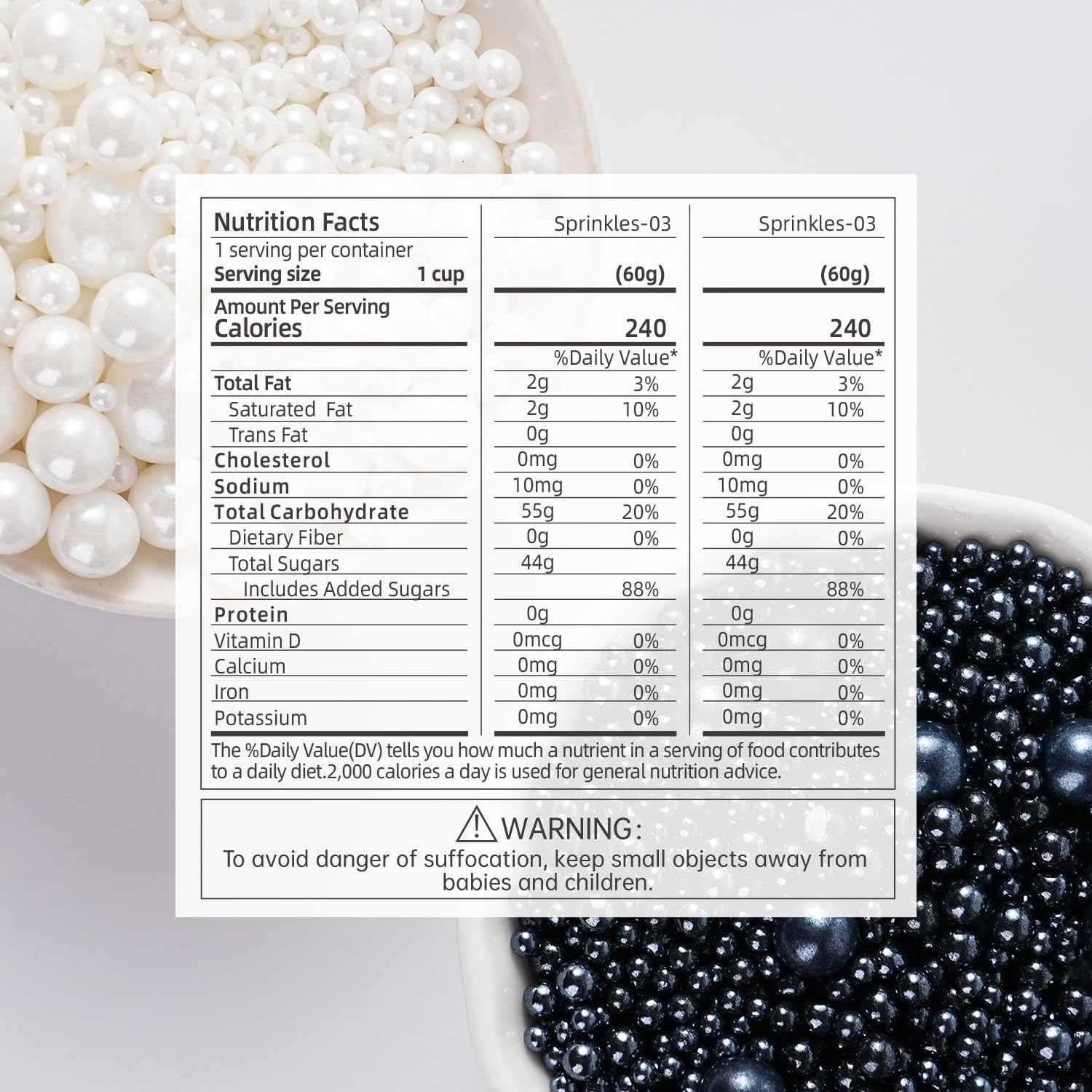 Edible Black and White Sprinkles, White Pearl Sprinkles, Black Sugar Pearls, Edible Pearls for Cake Decorating, Cupcakes, Ice Cream Toppers, Macarons, and Cookies(4.23oz)