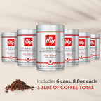 Illy Whole Bean Coffee, Classico Medium Roast - Mild & Balanced - 100% Arabica - Whole Beans - Pressurized Packaging Sealed for Freshness - 8.8oz can (Pack of 6)
