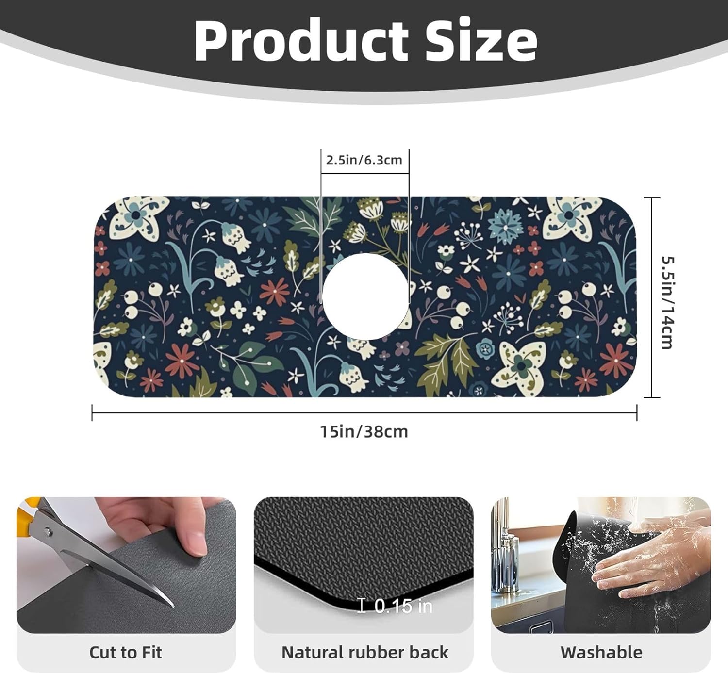 2Pcs Dish Drying Mats Faucet Mats Sets Large Size Coffee Mats Sink Faucet Mat Splash Guard for Kitchen Counter Bathroom Sink Coffee Bar Kitchen Decor (Cute Wildflowers, 18"x24" 15" x 5.5"Set)