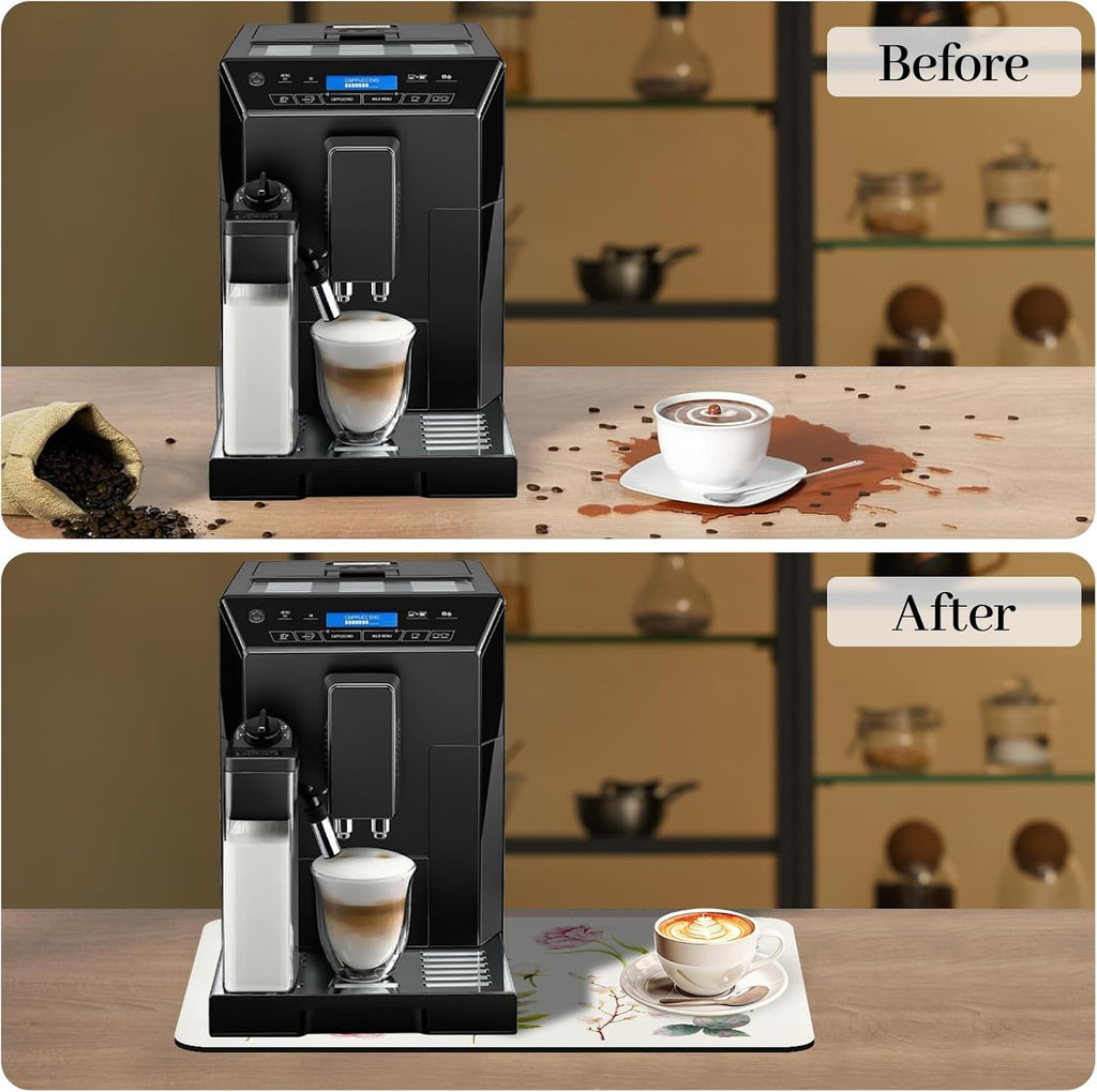 Bloss Dish Drying Mat, 12.2"x19.7" Absorbent Coffee Bar Mat with Waterproof Rubber Back, Fit Under Coffee Maker Machine/Kitchen Counter(Rose)