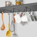 3pcs Under Cabinet Mug Hooks,Adhesive/Screw 2 Ways Install Mug Holder,Coffee Cups Hook with 9 Hooks,Mug Organizion Rack for Displaying Mugs/Cups/Kitchen Utensils (Black)