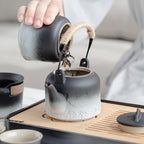 LURRIER Gongfu tea sets, Portable Ceramic TeaSet, Asian Tea sets for adult, Tea Gift sets, Grey leather case, Portable Travel Bag,Home,Gifting,Outdoor and Office(Black and White)