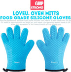 Kitchen Oven Gloves - Dual-Layer Heat Resistant Grilling Gloves, Silicone Oven Mitts with 5 Fingers, Waterproof Non-Slip Pot Holder for Barbecue, Cooking, Baking (XL-XXXL, Blue)
