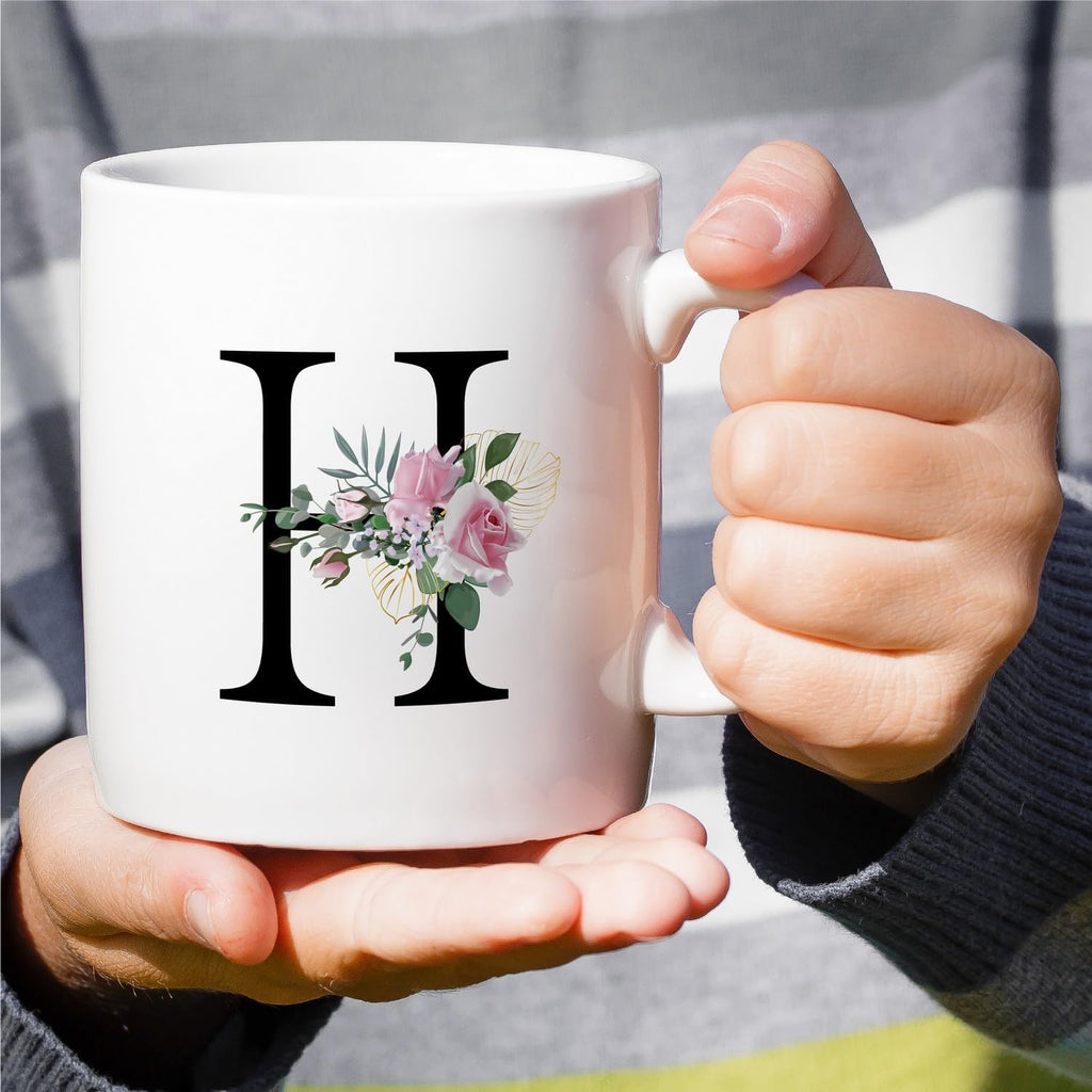 Retreez Initial A-Z Floral Botanical Bouquet Alphabet Monogrammed Monogram Mug 11 Oz Ceramic Tea Coffee Mugs - Appreciation Thank You Wedding Birthday Gifts for her friend coworker sister - H Initial