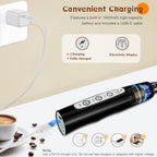 Milk Frother Handheld Rechargeable, Frother Wand Drink Mixer Electric Whisk for Coffee, Detachable With 3 Stainless Whisks, Hand Mixer for Lattes, Cappuccino, Matcha, Egg, No Stand, Black