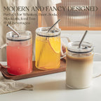 KEMORELA Large Ribbed Glass Tumbler with Handle & Lid, 2‑Pack 1000 ml / 34 oz Glass Cups with Reusable Straw – Thickened Ribbed Glass Mug for Iced Coffee, Juice, Smoothie & Cold Drinks