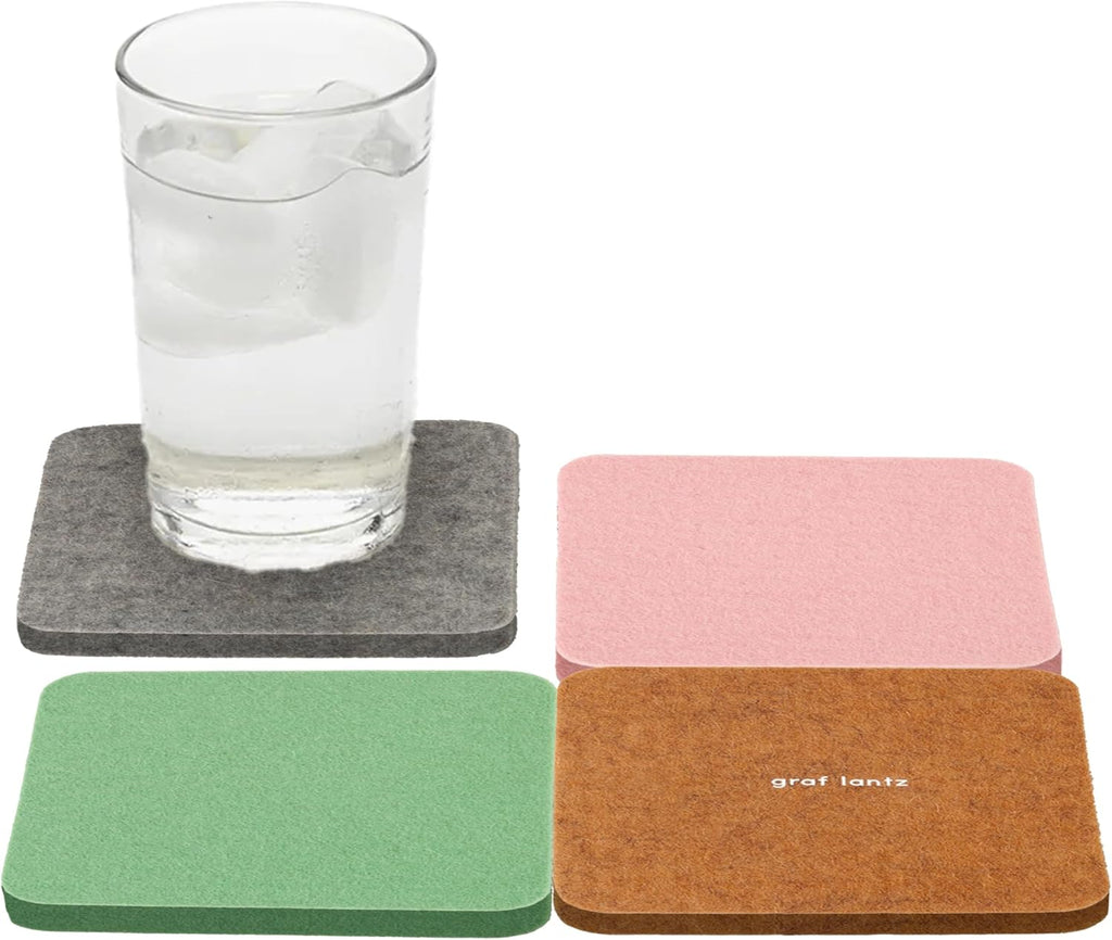 Graf Lantz - Bierfilzl Merino Wool Square Coasters Set of 4 - Chic (4"x4"x5mm) - Absorbs 30% of Weight - Natural German Wool - Heat Resistant, Sustainable, Reusable - Home Decor, Coffee Table Decor