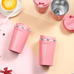 Sieral 4 Pcs 13 oz Travel Coffee Mug Insulated Reusable Coffee Cups with Leakproof Lid Stainless Steel Portable Tumbler for Keep Hot or Ice Milk Tea(Pink)