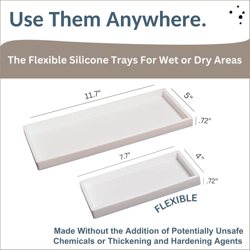 Countertop and Vanity Tray - 2 PC (11” and 7”) Shatterproof Silicone Kitchen and Bathroom Trays for Counter, Kitchen Soap Dispenser Tray, Vanity Trays for Bathroom, Perfume Key Tray