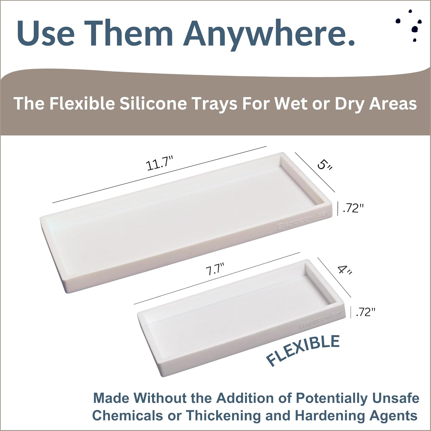 Countertop and Vanity Tray - 2 PC (11” and 7”) Shatterproof Silicone Kitchen and Bathroom Trays for Counter, Kitchen Soap Dispenser Tray, Vanity Trays for Bathroom, Perfume Key Tray