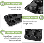TeamFar Muffin Pan, 6 Cup Muffin Tin Cupcake Pan Tray with Nonstick Coating and Stainless Steel Core, for Home/Kitchen Baking, Healthy & Heatproof, Release Easily & Easy Clean, Set of 3