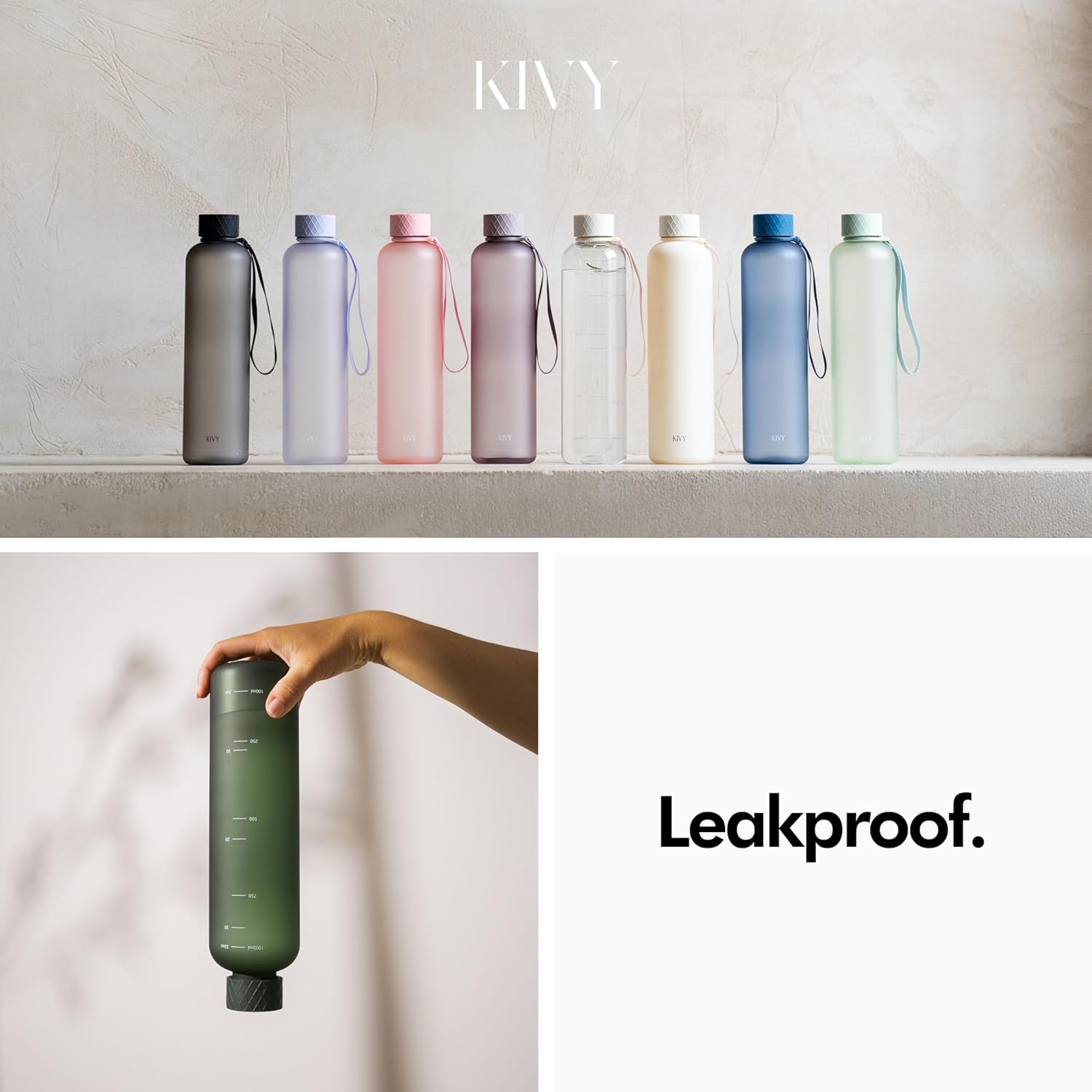 KIVY Large Water Bottle 50oz [Lightweight & Shatterproof] Fits Backpack & Cupholder for Travel, Sports, School - Extra large bottle no straw - 1.5 Liter bottles - 50oz Water bottle Green