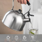 Tea Kettle – 2.64 Quart Stovetop Teapot, Stainless Steel Water Kettle for Camping & Kitchen, Foldable Handle, Gooseneck Spout – Perfect for Coffee & Tea