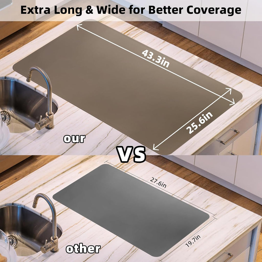 KVK 43.3×25.6in Silicone Mats for Kitchen Counter - Extra Large Silicone Mat Heat Resistant - Glossy Bottom Non Slip - Universal Painting Craft Resin Mat Table Countertop Protector, Camel