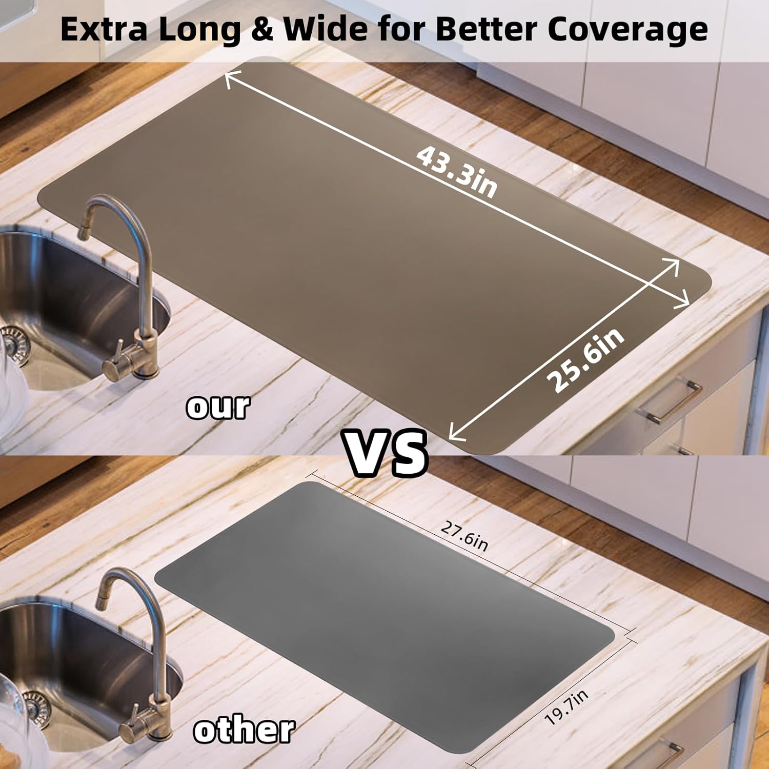 KVK Silicone Mat for Kitchen Counter with Raised Edge 43.3×25.6in - Extra Large Silicone Mat Heat Resistant Non Slip - Universal Painting Craft Resin Mat Countertop Protector, Pastel Blue