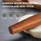 Natural Solid Bubinga Wood French Rolling Pin for Baking | Tapered Edges Type | High-Density Professional Dough Roller (French rolling pin - 15.75‘L)