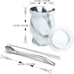 LA FEE Yerba Mate Natural Gourd/Tea Cup Set Brown (Original Traditional Mate Cup - 8 Ounces)，Includes Yerba Mate Straw & Cleaning Brush，Stainless Steel | Double-Walled | Easy to Clean (White)