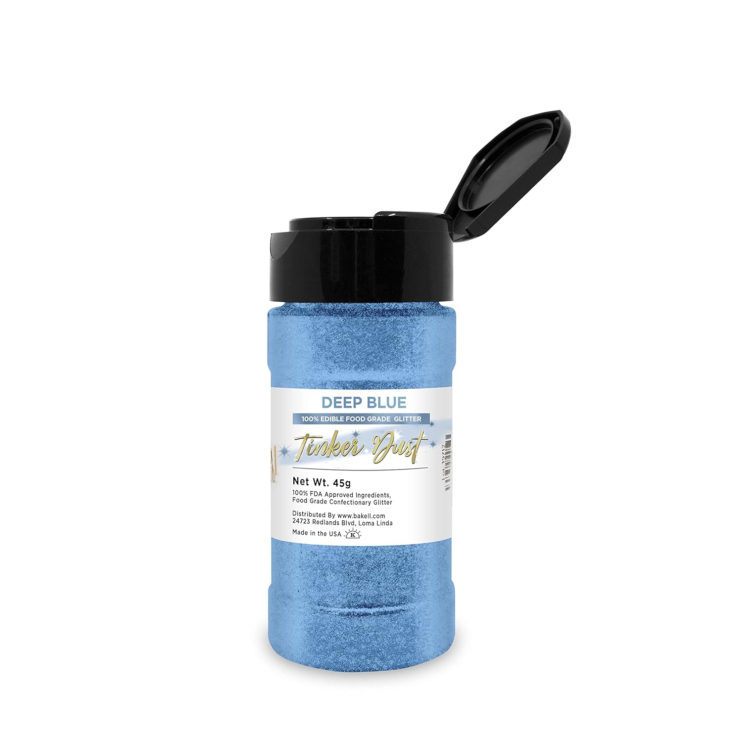 BAKELL Deep Blue Edible Glitter, 45 Grams | TINKER DUST Edible Glitter | KOSHER Certified | 100% Edible Glitter | Cakes, Cupcakes, Cake Pops, Drinks, Dessert Vegan Glitter & Dusts (45g Shaker, Deep Blue)