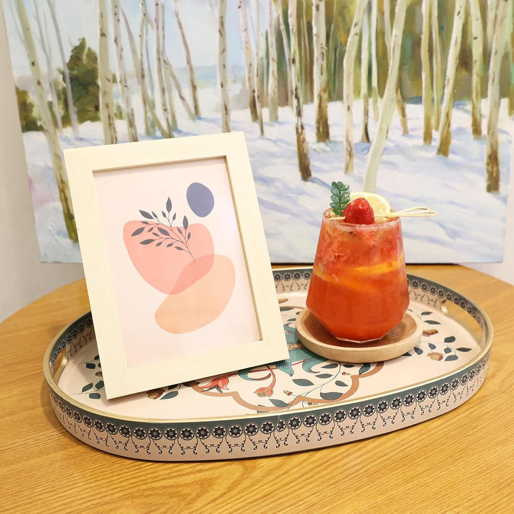 Oval Plastic Serving Tray with Handles, Elegant Decorative Tray for Coffee Table, Ottoman, Living Room, Kitchen, Outdoor Use. 10"*16"*1.4" A