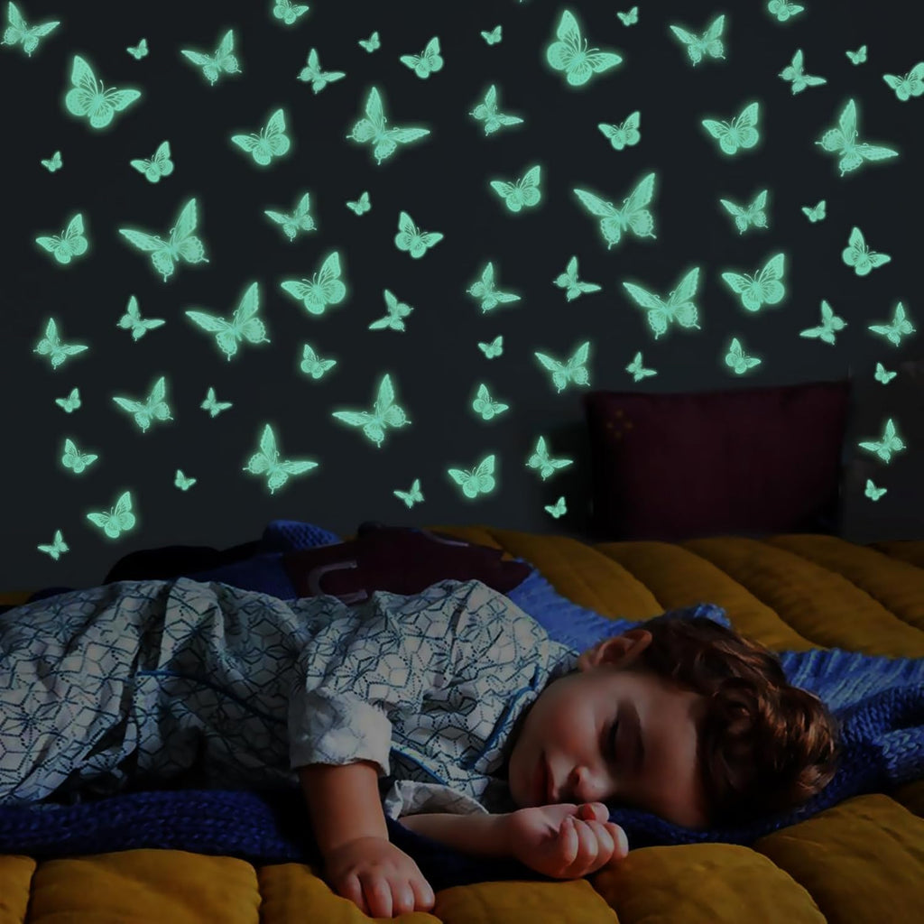 SAOROPEB Glow in The Dark 3D Butterfly 24 Pcs 3 Sizes, Luminous Butterfly Stickers for Ceiling or Wall, Glow in The Dark Party Supplies, Removable Luminous Stickers for Kids Babys Nursery (Green)